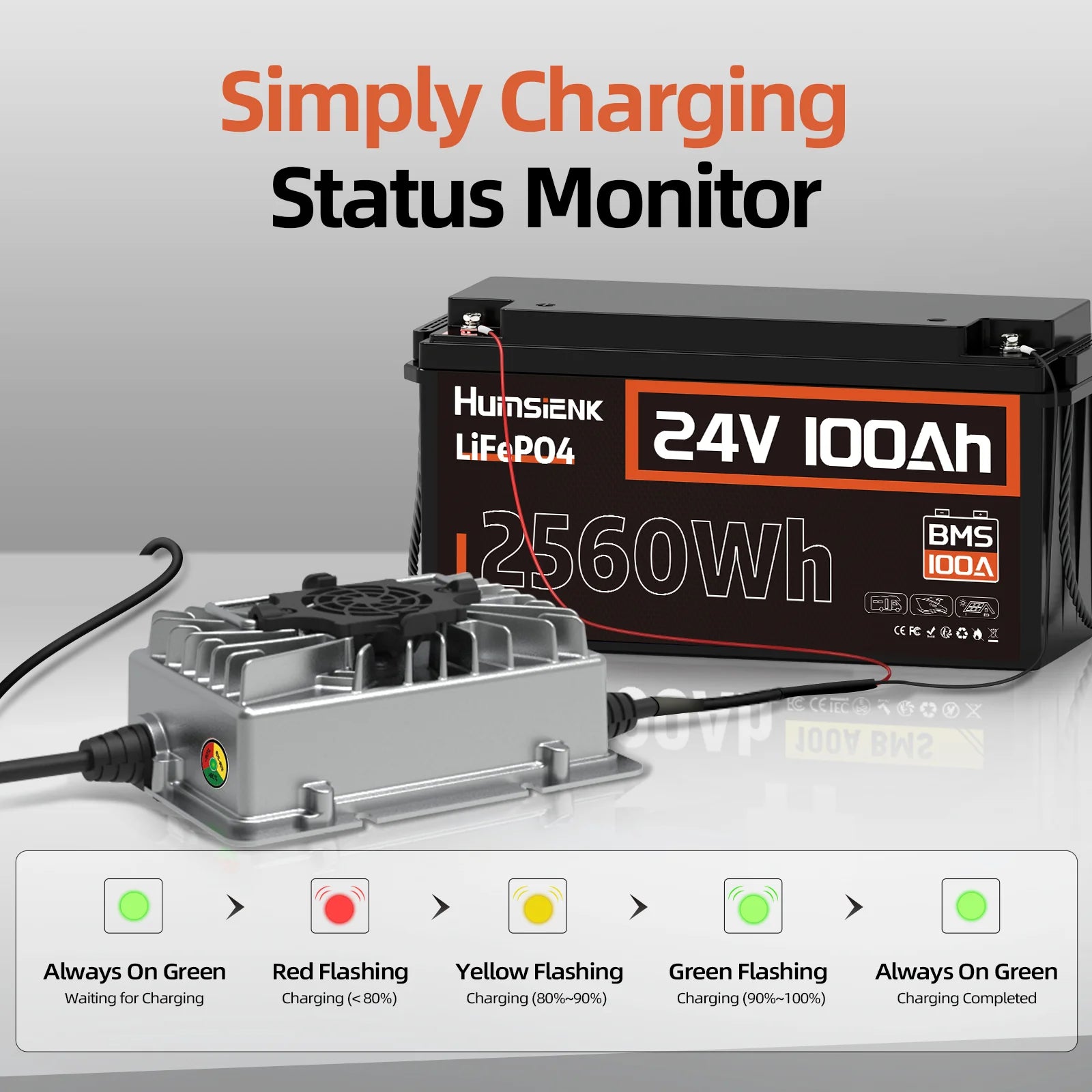 Humsienk 24V 15A AC-DC LiFePO4 Battery Charger