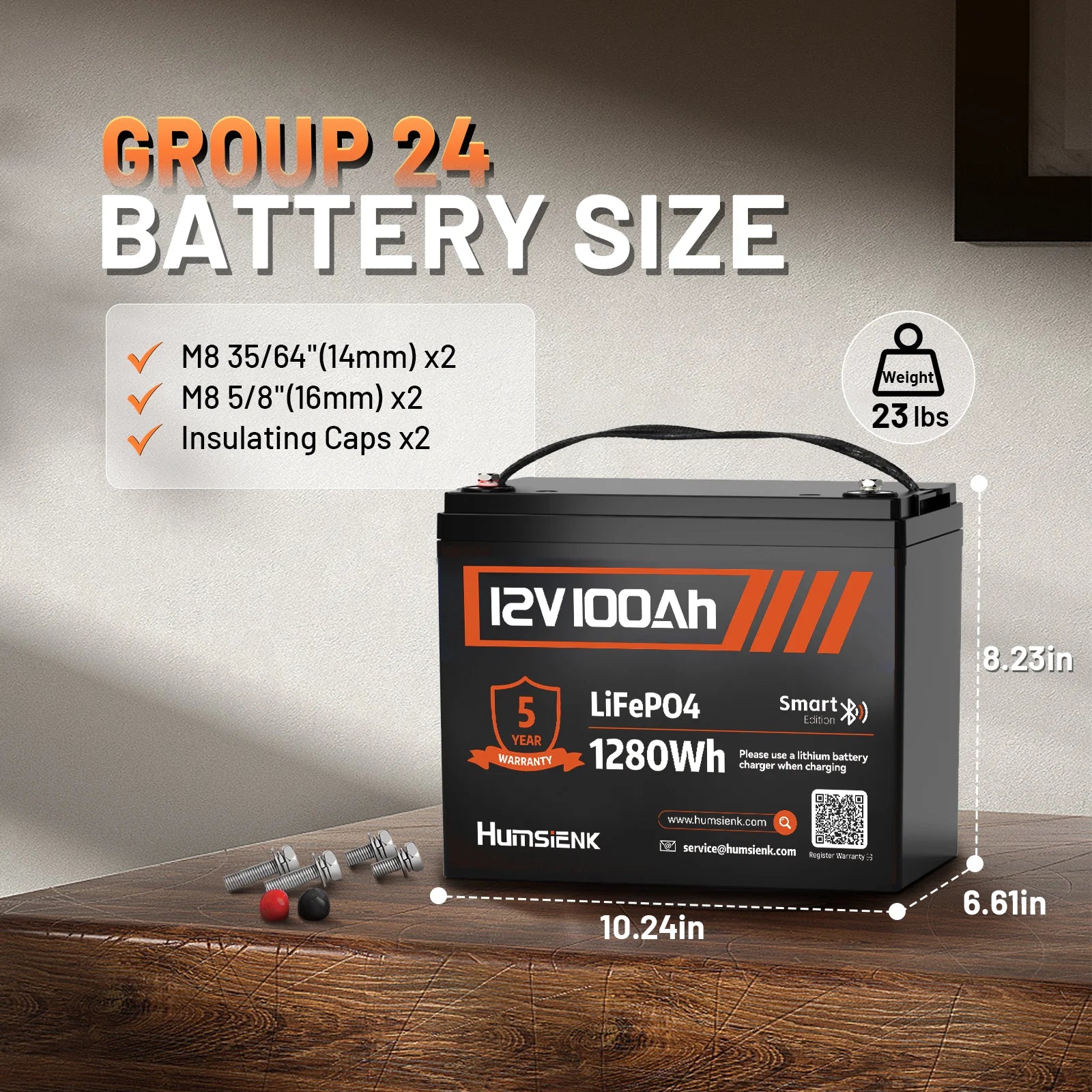 Humsienk 12V 100Ah Bluetooth LiFePO4 Battery with Smart App for Solar