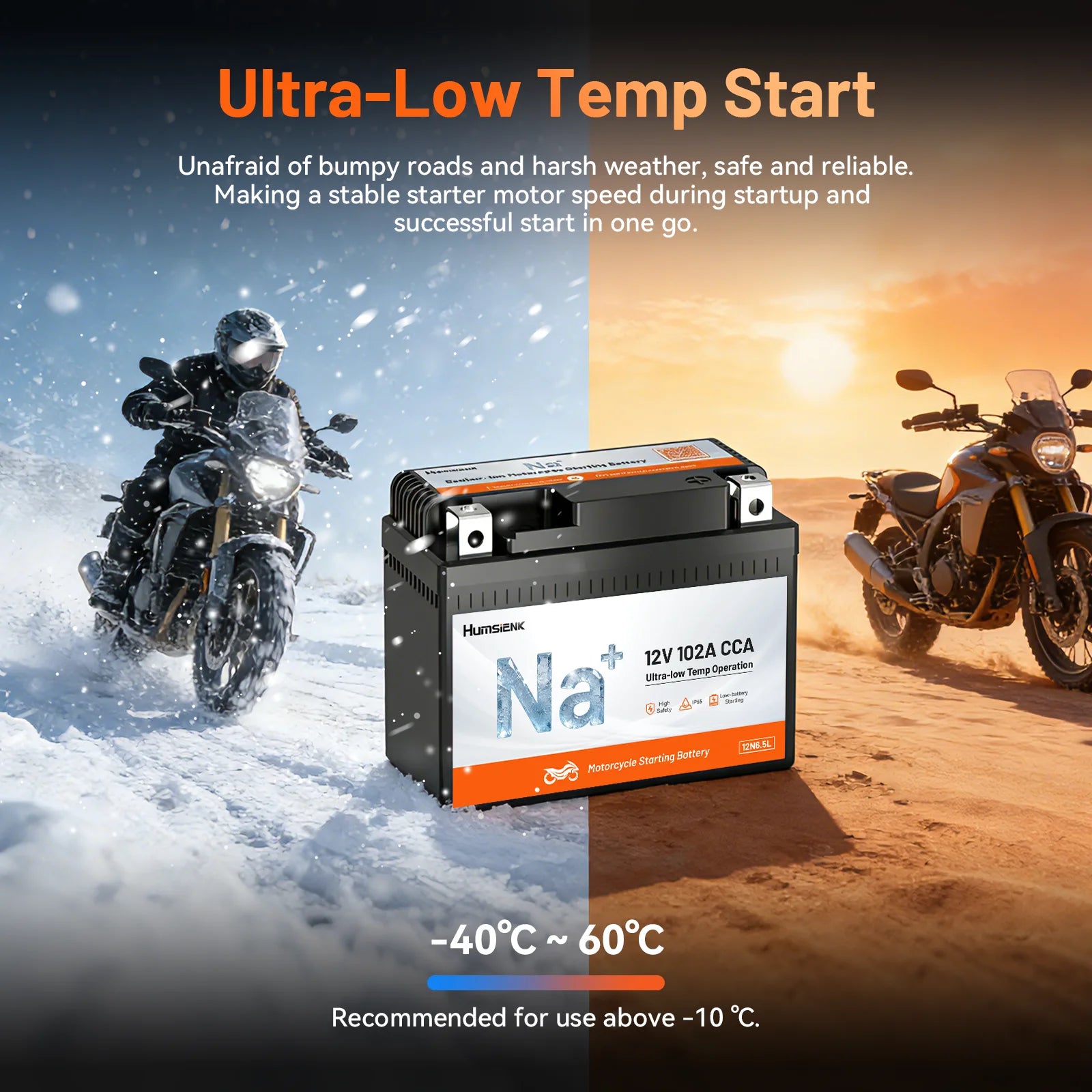 Humsienk 12V YTX4A/YTX5A/YTX7A Sodium-Ion Motorcycle Battery with High CCA for Scooter & Bike