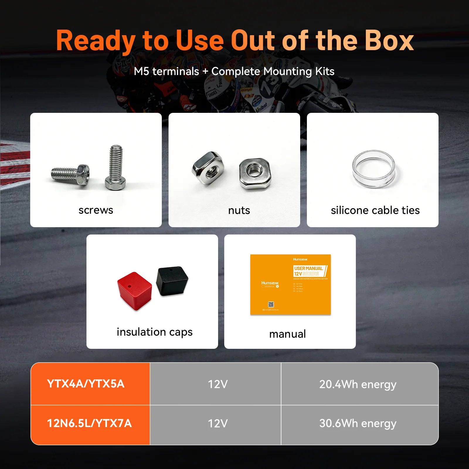 Humsienk 12V YTX4A/YTX5A/YTX7A Sodium-Ion Motorcycle Battery with High CCA for Scooter & Bike
