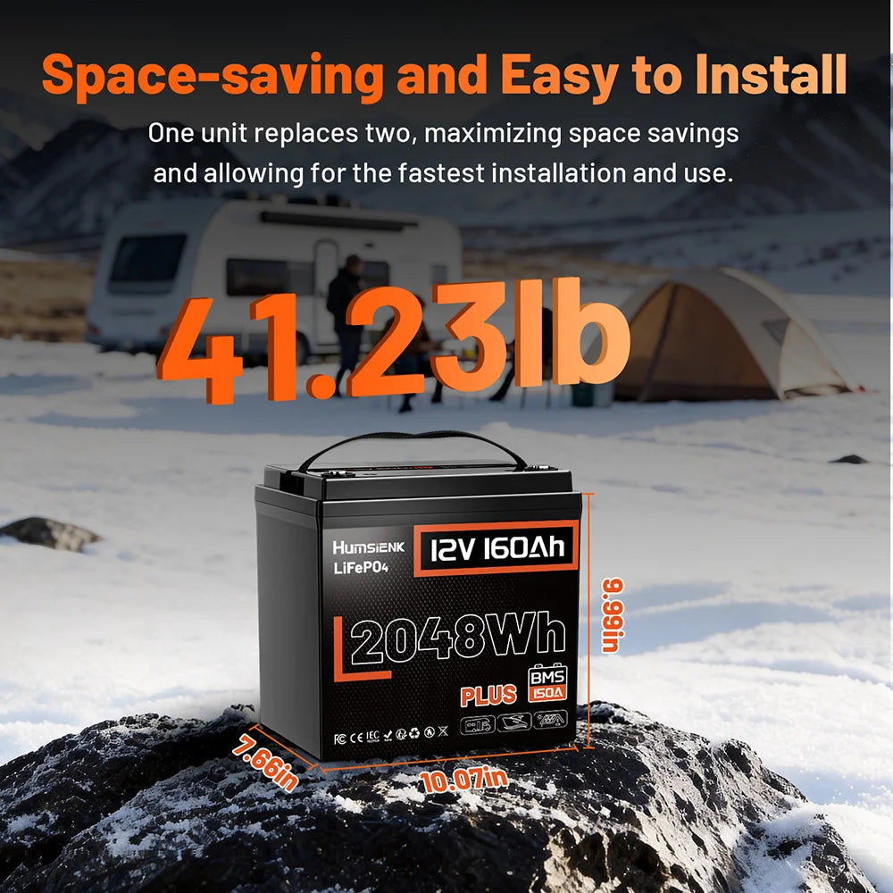 Humsienk 12V 160Ah LiFePO4 Battery with 150A BMS Plus for Solar & Heavy Home Power