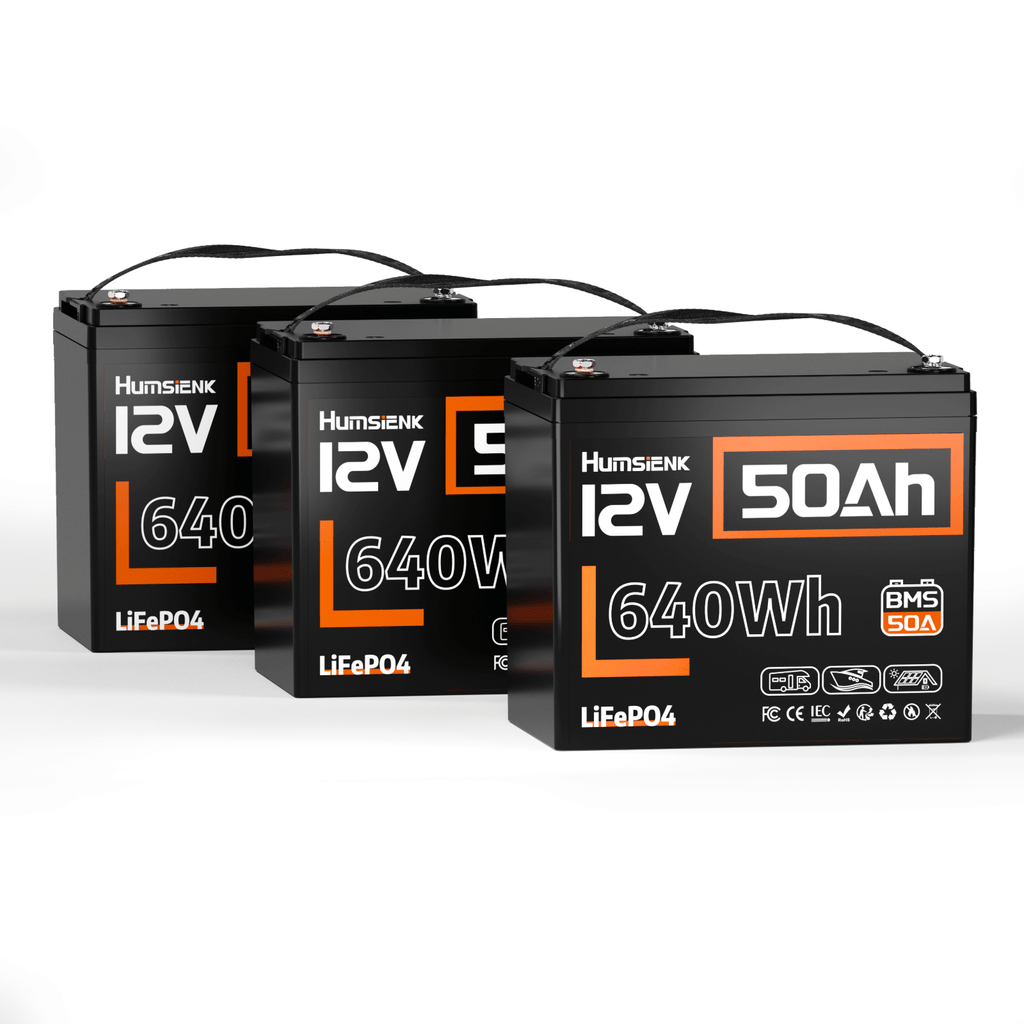 3 units Humsienk 12V 50Ah LiFePO4 Battery 50A BMS