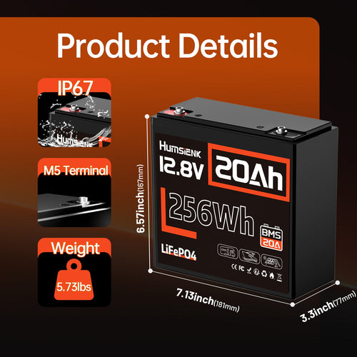 Humsienk 12V 20Ah Deep Cycle LiFePO4 Battery size and weight