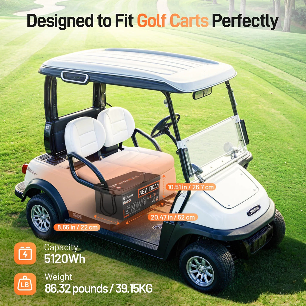 Humsienk 48V 100Ah Bluetooth LiFePO4 Battery 5.12kWh for Golf Carts V1