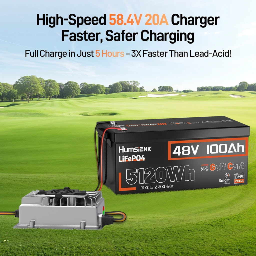 Humsienk 48V 100Ah Bluetooth LiFePO4 Battery 5.12kWh for Golf Carts V1