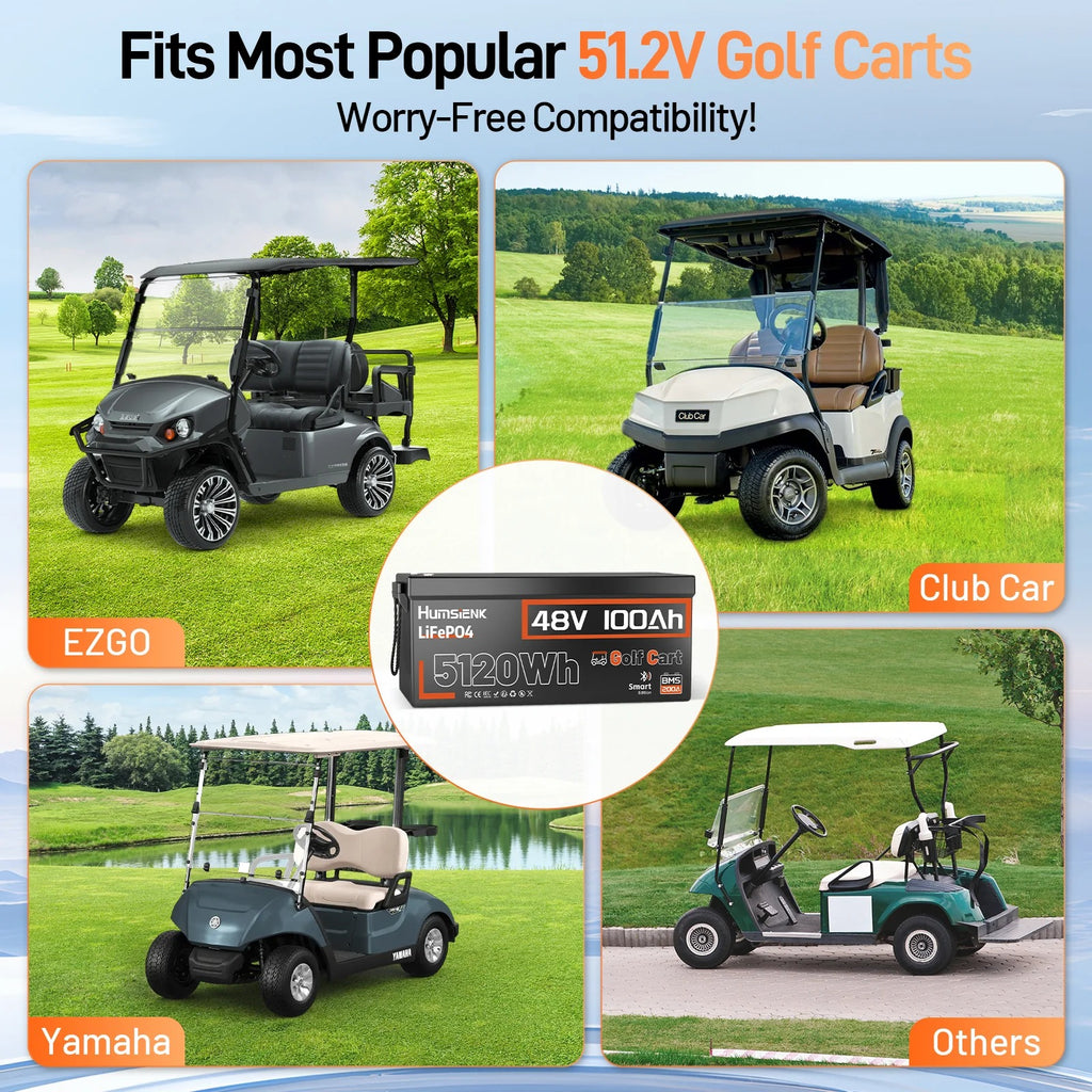 Humsienk 48V 100Ah Bluetooth LiFePO4 Battery 5.12kWh for Golf Carts V1